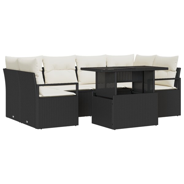 Set de Canapé Jardin vidaXL 7 pièces avec Coussins Rattan Poly Noir
