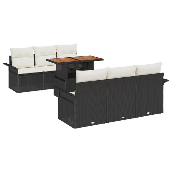 Ensemble de canapé de jardin 7 pièces avec coussins Noir en poly rotin