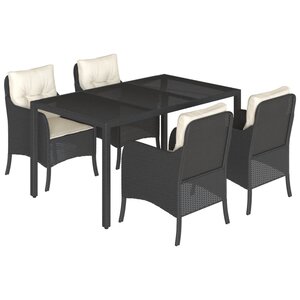 vidaXL Ensemble à manger de jardin coussins 5Pièces Noir Résine tressée