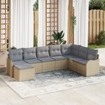 Canapé de jardin 8 pièces avec coussins Beige Poly Rattan
