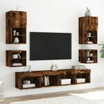 vidaXL Meubles TV muraux et lumières LED 2Pièces chêne fumé 30x28 5x30 cm
