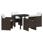 vidaXL Ensemble repas de jardin 5 pièces avec coussins en poly rattan marron