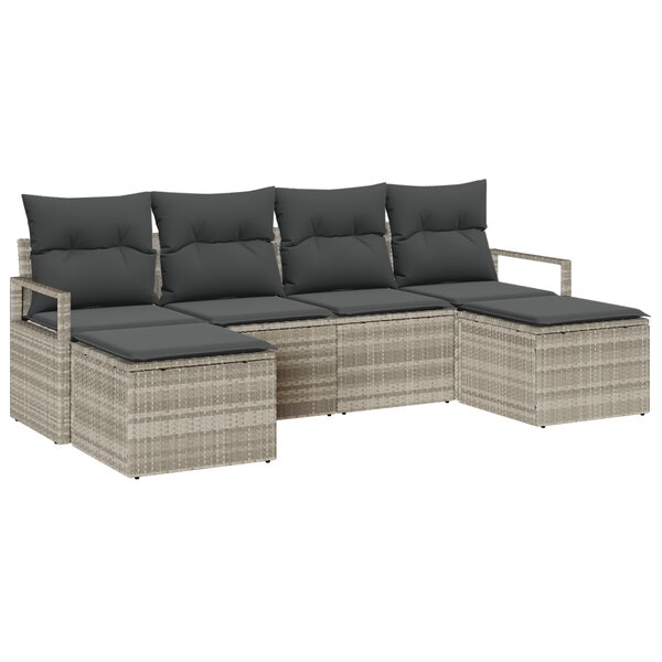 Ensemble de canapé de jardin 6 pièces avec coussins Gris clair Rotin synthétique