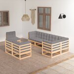vidaXL Salon de jardin 8 Pièces avec coussins Bois de pin massif