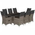 vidaXL Ensemble de bistro de jardin 9 Pièces coussins gris poly rotin