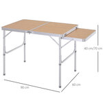 Table pliante table de camping table de jardin avec rallonge hauteur réglable aluminium MDF imitation bambou