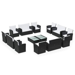 vidaXL Salon de jardin 16 Pièces avec coussins Résine tressée Noir