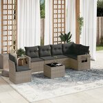 vidaXL Salon de jardin avec coussins 7 Pièces gris résine tressée