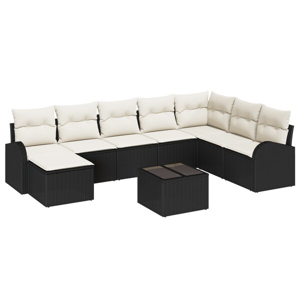 Ensemble de 8 pièces de canapés de jardin avec coussins en poly rotin marron