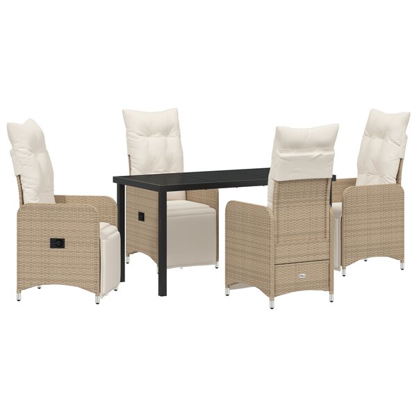 vidaXL Set de jardin 5 pièces avec coussins Beige Poly Rotin
