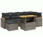 vidaXL Salon de jardin avec coussins 7 Pièces gris résine tressée