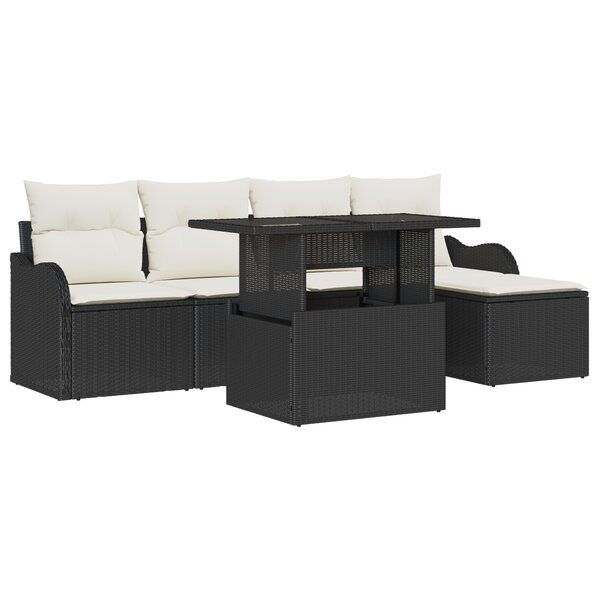 Ensemble de Canapés de Jardin 6 pièces avec Coussins Noir Rattan Poly