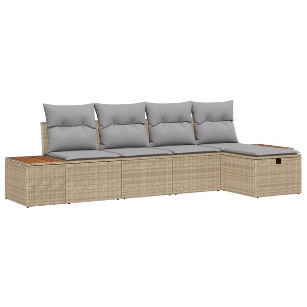 Ensemble de Canapés de Jardin 5 Pièces avec Coussins Beige Poly Rattan