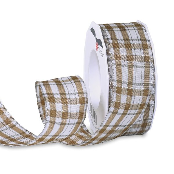 Ruban quadrillé Edinburg 20-m-rouleau 40 mm avec bord de fil taupe/crème