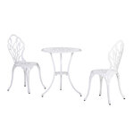 Ensemble salon de jardin 2 places 2 chaises + table ronde fonte d'aluminium imitation fer forgé blanc