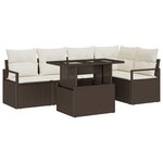 Ensemble de canapés de jardin de 6 pièces avec coussins Marron Poly Rattan