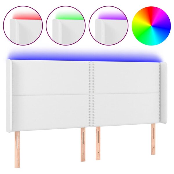 vidaXL Tête de lit à LED Blanc 163x16x118/128 cm Similicuir