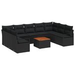 Ensemble de Canapé de Jardin vidaXL 10 pièces avec Coussins Noir Poly Rattan Acacia
