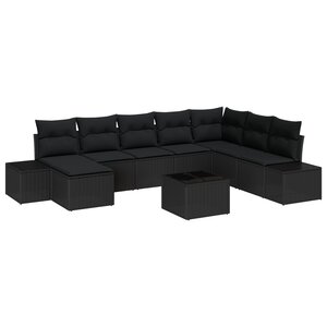 vidaXL Ensemble de 9 Canapés de Jardin avec Coussins Beige Poly Rotin