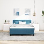 Lit Box Spring vidaXL avec Matelas & LED Bleu Foncé 140x200 cm Velours