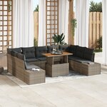 vidaXL Ensemble de canapé de jardin de 10 pièces avec coussins gris en rotin poly