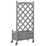 vidaXL Jardinière avec treillis et roues gris bois massif de sapin