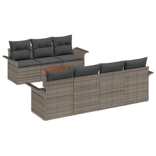 Ensemble de canapé de jardin 8 pièces avec coussins Gris Poly Rotin Acacia