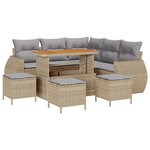 Ensemble de canapé de jardin 9 pièces avec coussins Beige Poly Rattan Acacia