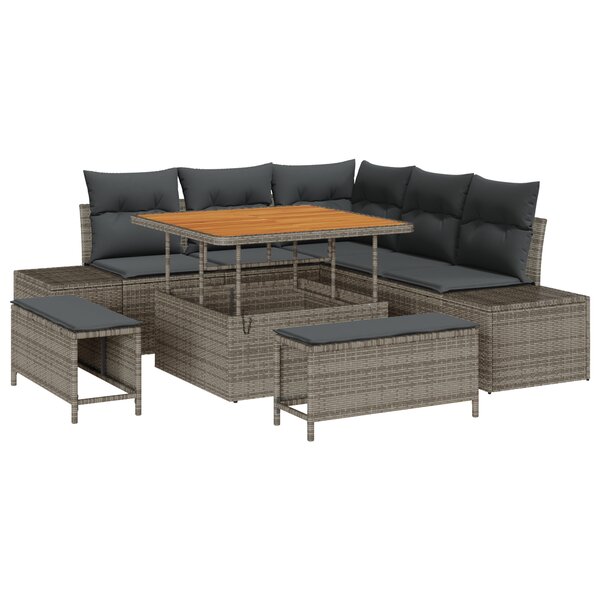 Ensemble de Canapés de Jardin 8 pièces avec Coussins Gris Rattan Poly Acacia