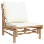 Salon de jardin meuble d'extérieur ensemble de mobilier 5 pièces avec coussins blanc crème bambou 02_0016303