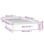 vidaXL Cadre de lit à LED sans matelas gris 90x190 cm bois massif