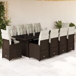 vidaXL Ensemble de bistro de jardin 11 Pièces coussins marron poly rotin