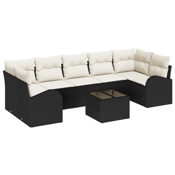 vidaXL Ensemble de Canapé de Jardin 8 Pièces avec Coussins Noir Poly Rotin