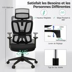 Chaise de direction chaise de bureau ergonomique et réglable en hauteur dossier en maille respirante support lombaire appui-tête et accoudoirs noir 20_0005289
