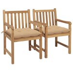vidaXL Chaises de jardin lot de 2 et coussins beige Bois teck massif