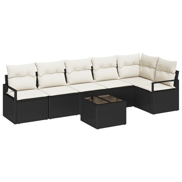 Ensemble de canapé de jardin de 6 pièces avec coussins en rotin poly brun
