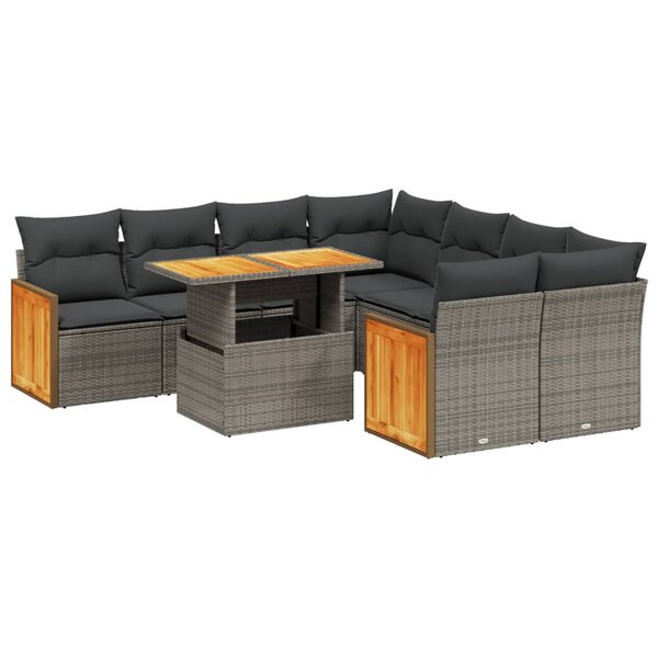 vidaXL Salon de jardin 9 Pièces avec coussins gris résine tressée