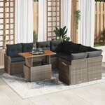 Ensemble de Canapé de Jardin 9 pièces avec Coussins Gris Poly Rattan