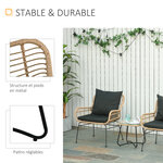 Outsunny Ensemble salon de jardin 3 pièces style exotique 2 fauteuils avec coussins + table basse résine tressée beige métal époxy noir