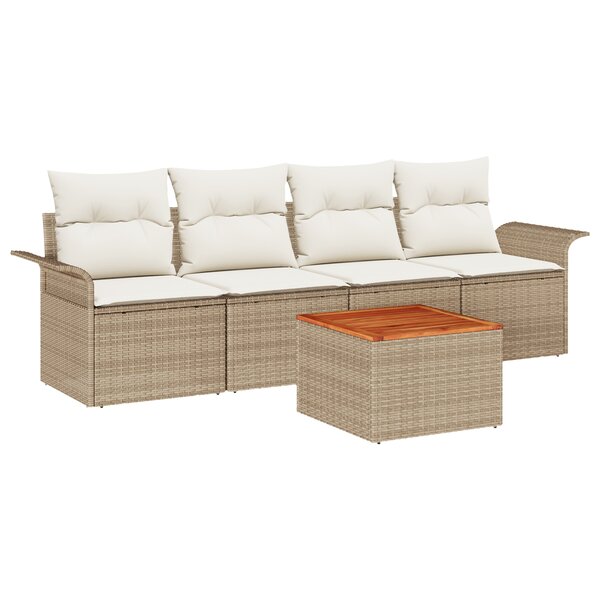 vidaXL Ensemble de canapé de jardin de 5 pièces avec coussins beige en poly rattan