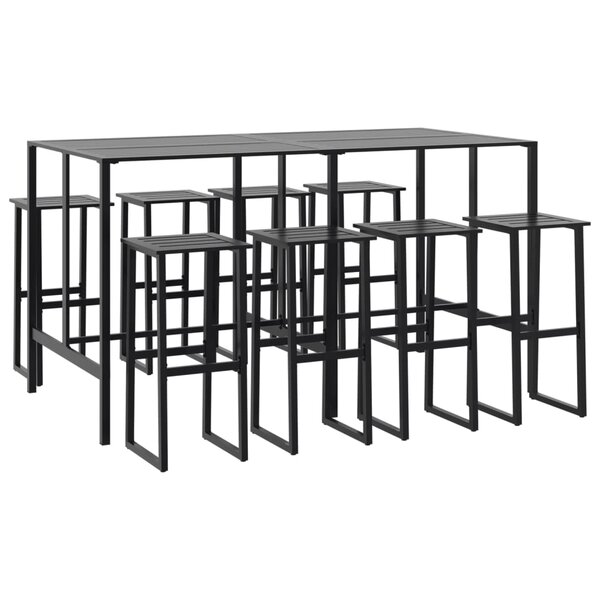 vidaXL Ensemble de bar de jardin 9 Pièces noir acier enduit de poudre