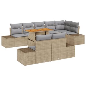 vidaXL Ensemble de canapé de jardin 9 pièces avec coussins Beige Poly Rattan
