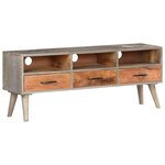 vidaXL Meuble TV Gris 130x35x51 cm Bois massif de manguier brut