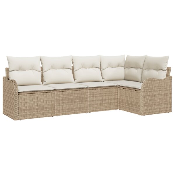 vidaXL Ensemble de canapés de jardin 5 pièces avec coussins en rotin poly beige