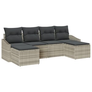 vidaXL Ensemble de canapé de jardin 6 pièces avec coussins gris clair en poly rattan