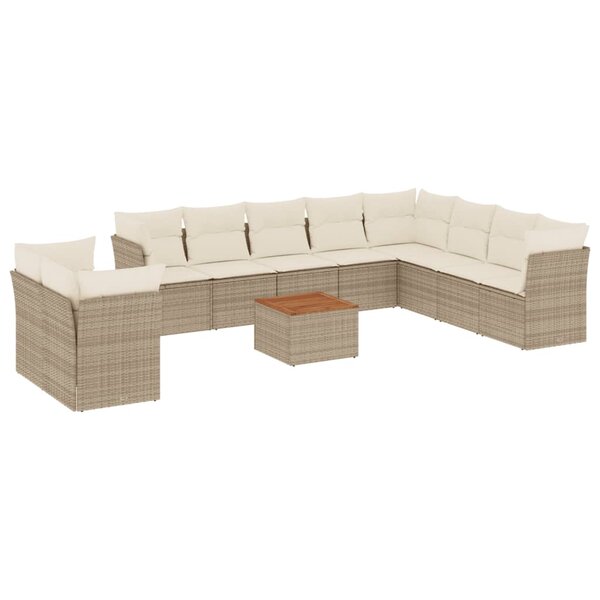 vidaXL Salon de jardin 11 Pièces avec coussins beige résine tressée