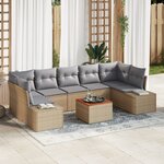 vidaXL Ensemble de Canapé de Jardin 8 pièces avec Coussins Beige Poly Rattan Acacia