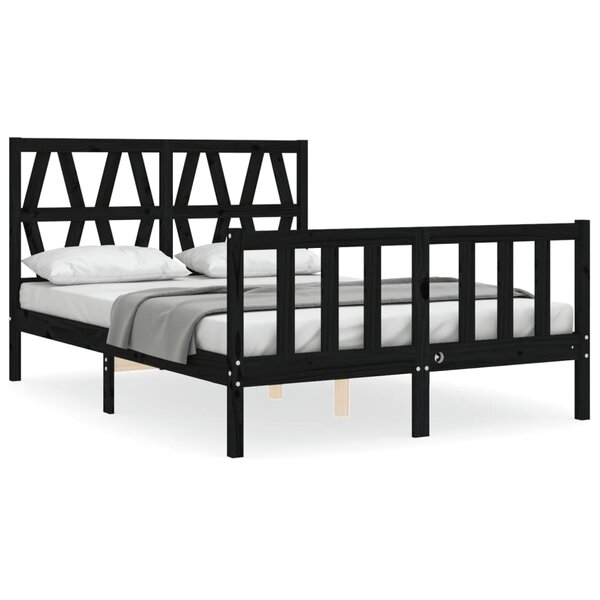vidaXL Cadre de lit avec tête de lit noir 140x190 cm bois massif