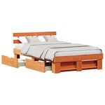 vidaXL Cadre de lit avec tiroirs Marron ciré 135x190 cm Bois de pin massif