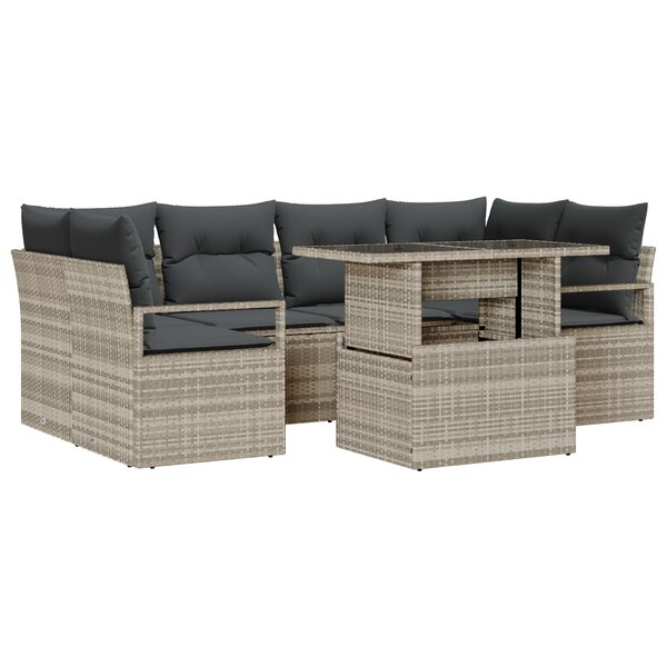 Ensemble de Canapés de Jardin de 7 Pièces avec Coussins Gris Clair Poly Rattan